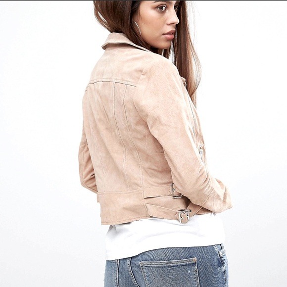 NWOT River Island Suede Biker Jacket in Desert Blush Size 10 $130 (RRP $198)💛. - Picture 4 of 8